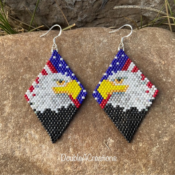 Patriotic Eagle Beaded Earrings, Handmade by Me - Picture 14 of 14